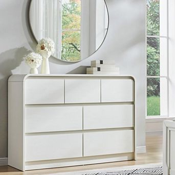 Modern 7-Drawer Dresser, 47" Wood Storage Organizer w/Curved Profile Design for Bedroom Living Room