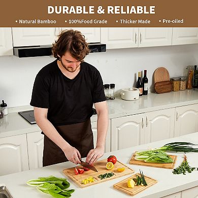 Wood Cutting Boards Set of 3 with Compartments Chopping Boards