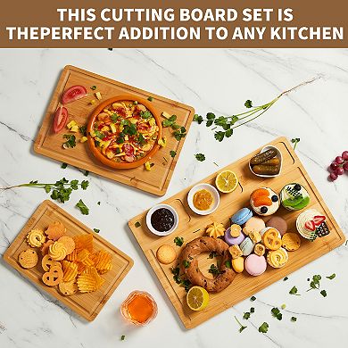 Wood Cutting Boards Set of 3 with Compartments Chopping Boards