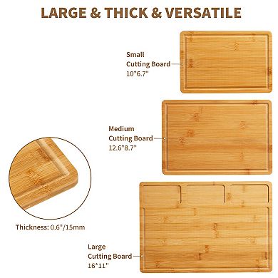 Wood Cutting Boards Set of 3 with Compartments Chopping Boards