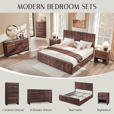 Modern 2-Drawer Nightstand with Charging Station, Open Shelf, Rounded End Table for Living Room