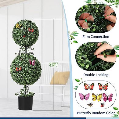 3FT Double Ball Topiary Vines & Insects, Set of 2