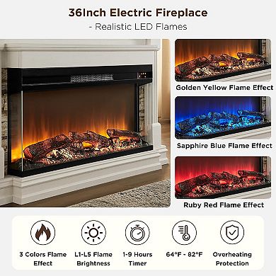 52" Electric Fireplace TV Stand with Mantel, 3-Color Flame Effects, 1500W Heater, Remote Control