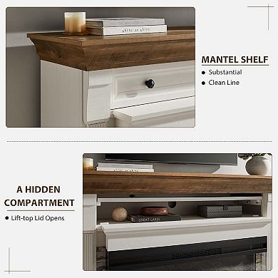 52" Electric Fireplace TV Stand with Mantel, 3-Color Flame Effects, 1500W Heater, Remote Control