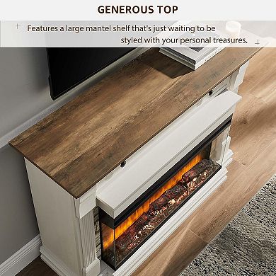 52" Electric Fireplace TV Stand with Mantel, 3-Color Flame Effects, 1500W Heater, Remote Control