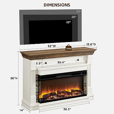 52" Electric Fireplace TV Stand with Mantel, 3-Color Flame Effects, 1500W Heater, Remote Control