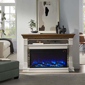 52" Electric Fireplace TV Stand with Mantel, 3-Color Flame Effects, 1500W Heater, Remote Control