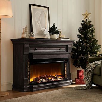 52" Electric Fireplace TV Stand with Mantel, 3-Color Flame Effects, 1500W Heater, Remote Control