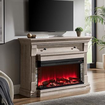 52" Electric Fireplace TV Stand with Mantel, 3-Color Flame Effects, 1500W Heater, Remote Control