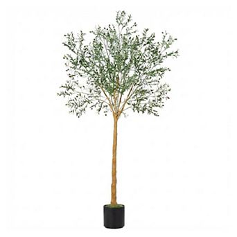 Large Fake Olive Tree, Natural Wood Trunk & Lifelike Fruits, Indoor Outdoor Decor Housewarming Gift