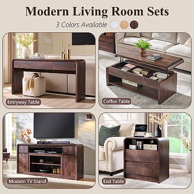 63" Modern Console Table with Storage, Curved Entryway Table with 3 Drawers for Hallway, Living Room