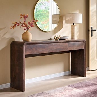63" Modern Console Table with Storage, Curved Entryway Table with 3 Drawers for Hallway, Living Room