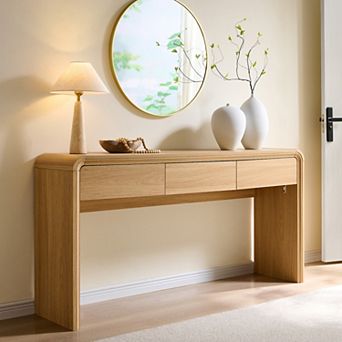 63" Modern Console Table with Storage, Curved Entryway Table with 3 Drawers for Hallway, Living Room