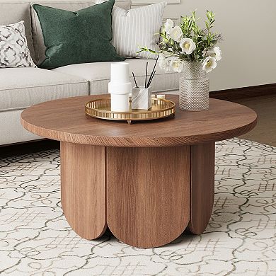 31.5” Round Small Coffee Table - Premium Wood Modern Center Tables with Petal