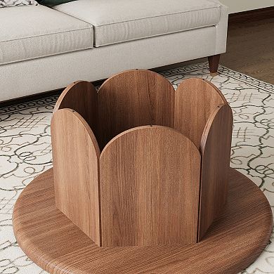 31.5” Round Small Coffee Table - Premium Wood Modern Center Tables with Petal