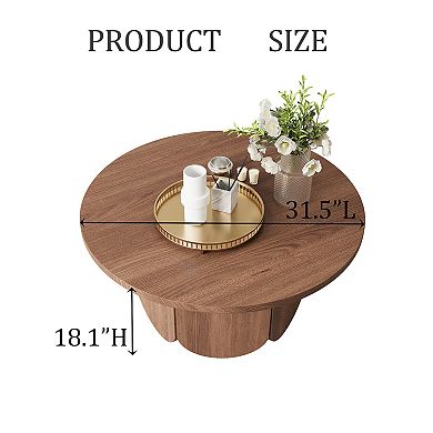 31.5” Round Small Coffee Table - Premium Wood Modern Center Tables with Petal