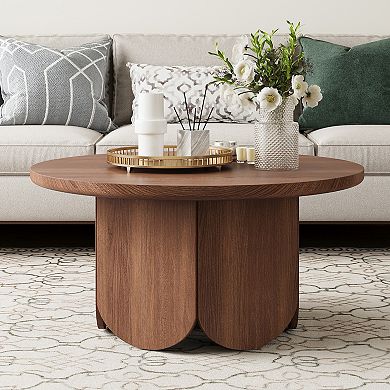 31.5” Round Small Coffee Table - Premium Wood Modern Center Tables with Petal