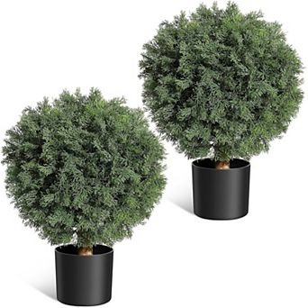 2 Pack Artificial Cedar Topiary Ball Trees with Pot for Front Porch Decor Shrubs Bushes Ball Plants