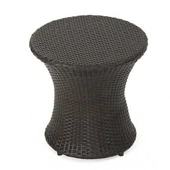 Wicker Outdoor Accent Table, 19.75" Cube Side Table with PE Rattan & Aluminum Frame