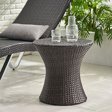 Wicker Outdoor Accent Table, 19.75" Cube Side Table with PE Rattan & Aluminum Frame