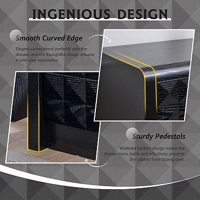 Mid-Century Modern 8-Drawer Dresser with Diamond Embossed Design, Wide Storage Cabinet