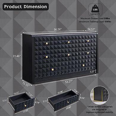 Mid-Century Modern 8-Drawer Dresser with Diamond Embossed Design, Wide Storage Cabinet