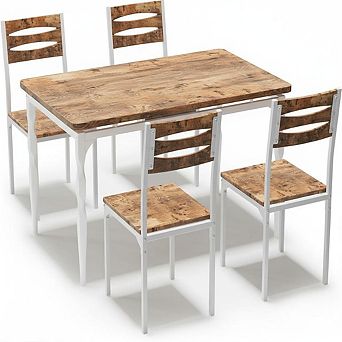 5 Piecs Dining Table Set, Farmhouse Style Dining Table and Chairs Set for 4, Dining Set for Kitchen