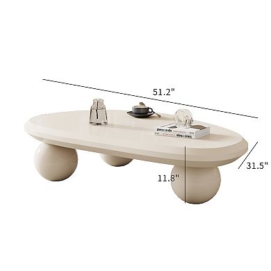 Cloud Coffee Table for Living Room, 51.18" Large Oval Wood Coffee Table