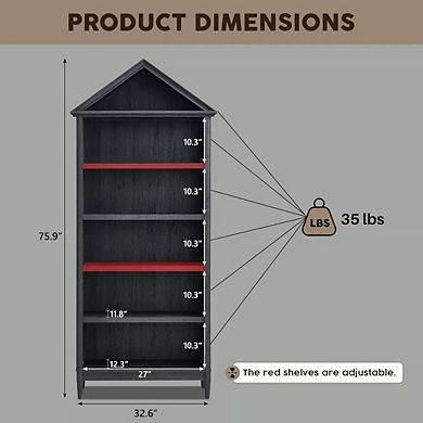 Bookshelf with Adjustable Shelves, 75.9" Tall Wide Bookshelf with Storage, 5 Tiers Open Shelves