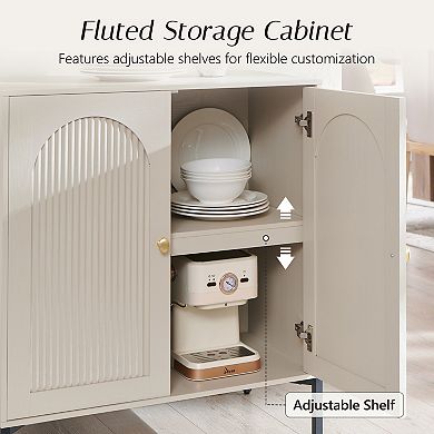 Sideboard Buffet Cabinet Set of 2 with Storage, 34" Tall Modern Arched Cabinet w/Adjustable Shelves