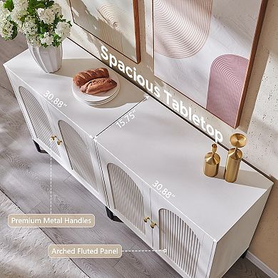 Sideboard Buffet Cabinet Set of 2 with Storage, 34" Tall Modern Arched Cabinet w/Adjustable Shelves