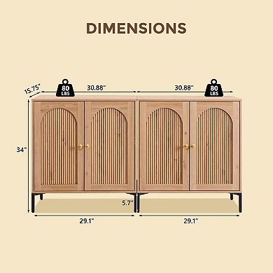 Sideboard Buffet Cabinet Set of 2 with Storage, 34" Tall Modern Arched Cabinet w/Adjustable Shelves