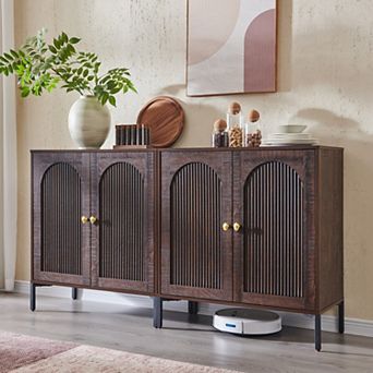 Sideboard Buffet Cabinet Set of 2 with Storage, 34" Tall Modern Arched Cabinet w/Adjustable Shelves