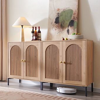 Sideboard Buffet Cabinet Set of 2 with Storage, 34" Tall Modern Arched Cabinet w/Adjustable Shelves