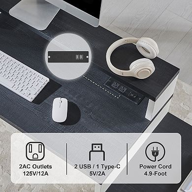 67" L-Shaped Executive Computer Desk, Modern Computer Desk with Storage Cabinet & Charging Station