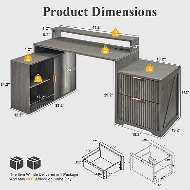 67" L-Shaped Executive Computer Desk, Modern Computer Desk with Storage Cabinet & Charging Station