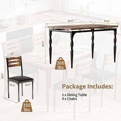 Dining Table Set for 4, 5-Piece Kitchen Table and Chairs, Rectangular Dining Room Table Set