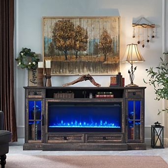 Farmhouse 70" TV Stand with 42" Electric Fireplace, Media Console with Storage Drawers & Cabinets