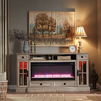 Farmhouse 70" TV Stand with 42" Electric Fireplace, Media Console with Storage Drawers & Cabinets