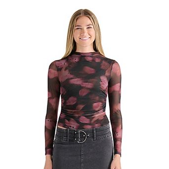 Juniors' madden girl Funnel Neck Long Sleeve Side Ruch Top