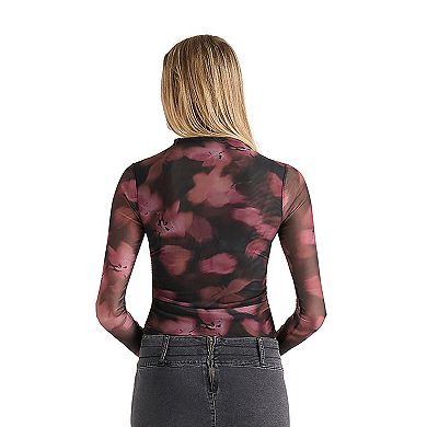 Juniors' madden girl Funnel Neck Long Sleeve Side Ruch Top