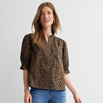 Women's Sonoma Goods For Life® Puff Sleeve Button Front Top