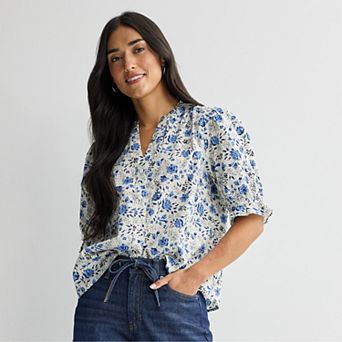 Women's Sonoma Goods For Life® Puff Sleeve Button Front Top