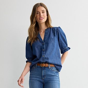 Women's Sonoma Goods For Life® Puff Sleeve Button Front Top