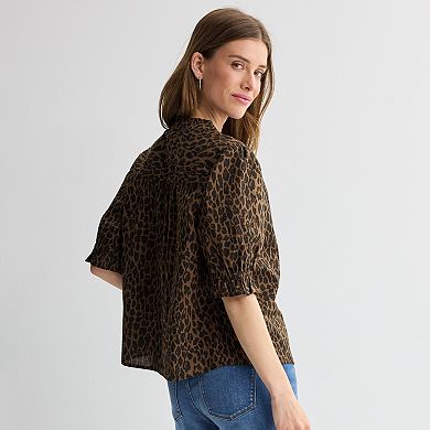 Women's Petite Sonoma Goods For Life® Puff Sleeve Button Front Top