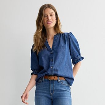 Petite Sonoma Goods For Life® Puff Sleeve Button Front Top