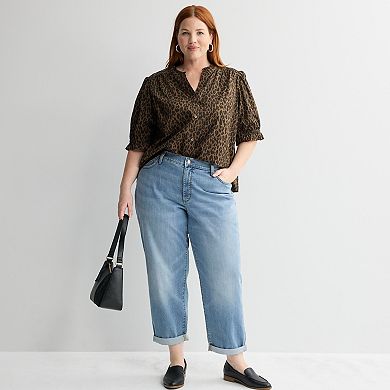 Plus Size Sonoma Goods For Life® Puff Sleeve Button Front Top