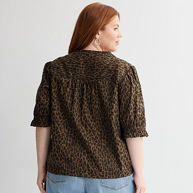 Plus Size Sonoma Goods For Life® Puff Sleeve Button Front Top