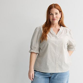 Plus Size Sonoma Goods For Life® Puff Sleeve Button Front Top