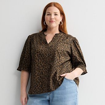 Plus Size Sonoma Goods For Life® Puff Sleeve Button Front Top